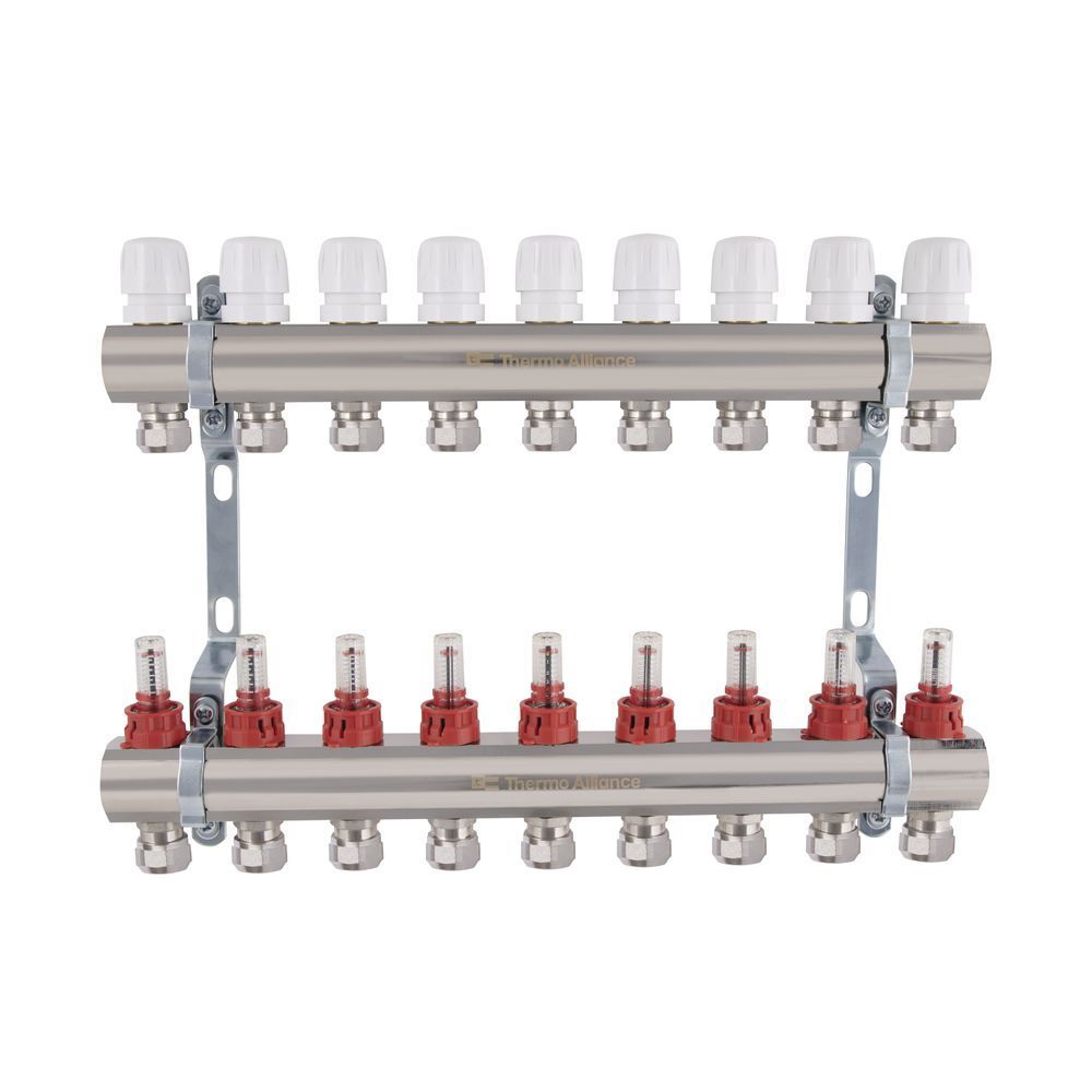 фото Коллектор латунный с расходомерами и евроконусами Thermo Alliance Standart 1" на 9 выходов TAS235W9E