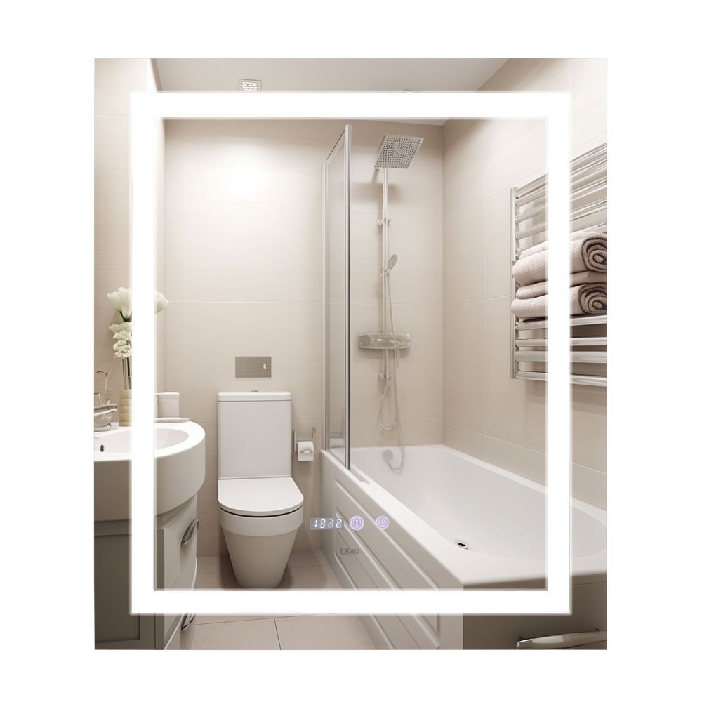 фото Зеркало Qtap Mideya 700х800 с LED-подсветкой Touch, с антизапотеванием, с часами, диммером, рег. яркости QT2078DCF7080W