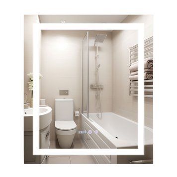 фотографія Дзеркало Qtap Mideya 700х800 з LED-підсвічуванням Touch, з антизапотіванням, з годинником, димером, рег. яскравості QT2078DCF7080W