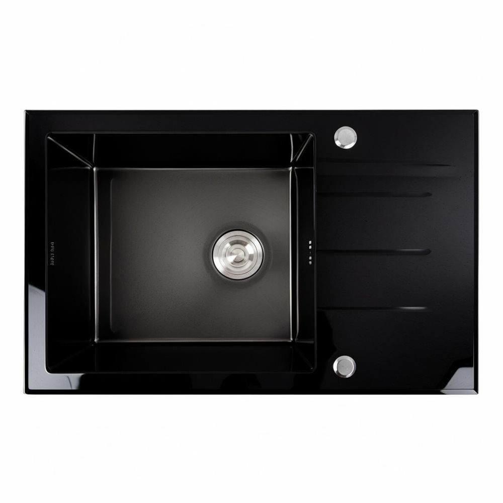 фото Кухонна мийка скляна CM 78*50 PVD VALESO Handmade чорна
