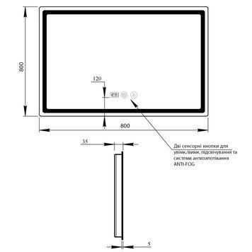 фотографія Дзеркало Qtap Mideya 800x800 з LED-підсвічуванням Touch, з антизапотіванням, з годинником, димером, рег. яскравості QT2078NCF8080W