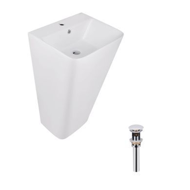 фото Комплект Qtap Tern: Раковина напольная моноблок 440х380х830 мм White + Донный клапан PU02O