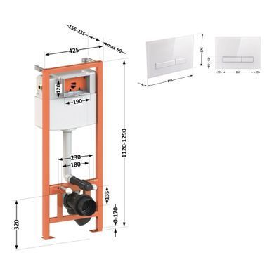 фото Набор инсталляция 4 в 1 Qtap Nest ST с линейной панелью смыва QT0133M425V1105GW
