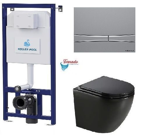 фото Інсталяція Koller Pool Dune 1200SL + Integro Cosmo Chrome matt панель змиву + підвісний унітаз ROUND Black matt з сидінням Soft-close (змив Торнадо)