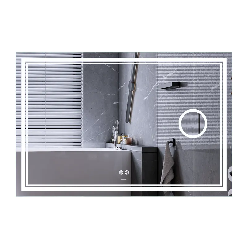 фото Дзеркало MIXXUS PREMIUM QUADRO MR20-100x70 з LED Touch, Anti-fog, димером, рег. яскравості, лінзою (MP6622)