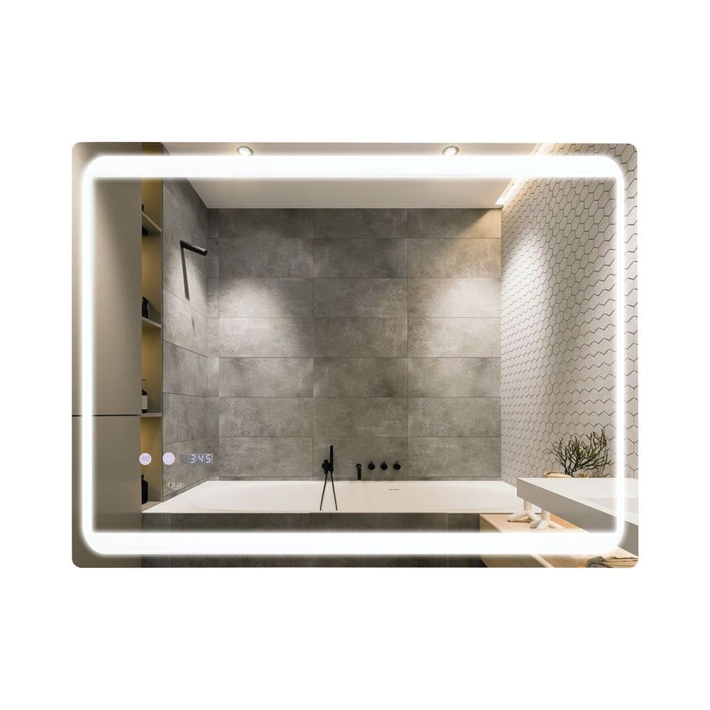 фото Зеркало Qtap Mideya 800х600 с LED-подсветкой Touch, с антизапотеванием, с часами, диммером, рег. яркости QT2078NCF8060W