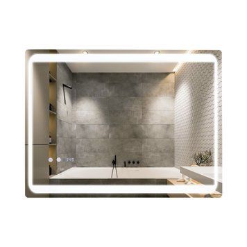 фотографія Дзеркало Qtap Mideya 800х600 з LED-підсвічуванням Touch, з антизапотіванням, з годинником, димером, рег. яскравості QT2078NCF8060W
