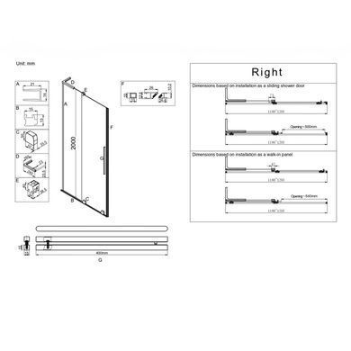 фото Двері у нішу Walk-In розсувні KOER SR SD07-120x200-R-TR-01 прозоре скло EASY CLEAN 8мм хром (KR5773)