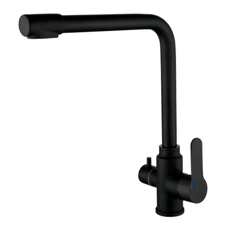 фото Змішувач для кухні Zerix DAX-021 Black з вих. для питної води (нерж. сталь) (ZX4825)