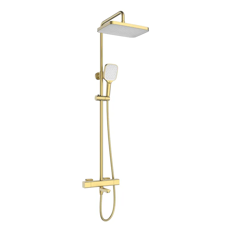 фото Душова колона Mixxus Premium VIRGO 009-J BRUSHED GOLD з термостатичним змішувачем,3 функції (MI6649)