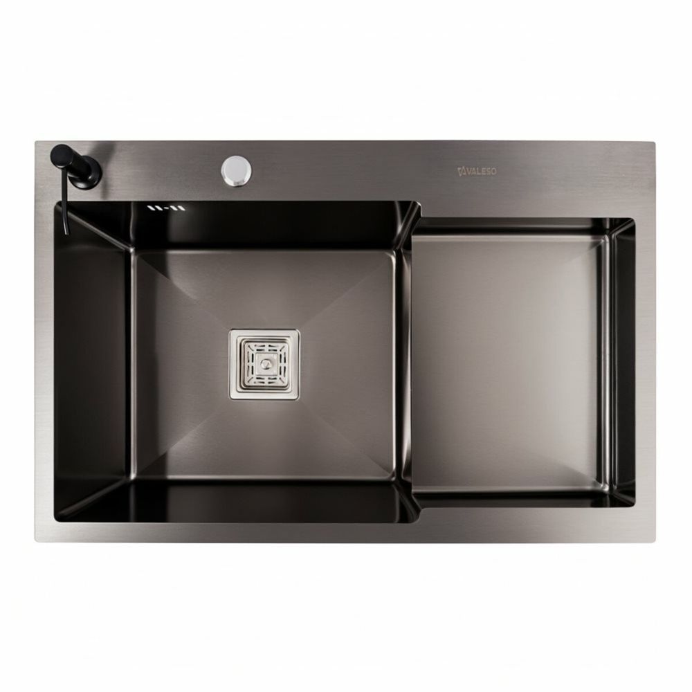 фото Мийка Valeso Handmade CM 78&times;50C L (PVD чорна) з поглибленою полицею