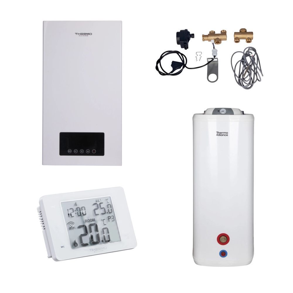 фотографія Комплексне рішення Thermo Alliance для котельні: електричний котел 12 кВт + комплект підключення бойлера + комбінований підлоговий водонагрівач 120 л