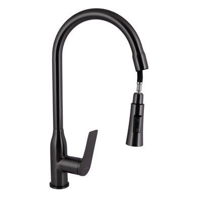 фотографія Смеситель для кухни Qtap Vlasta New с выдвижным изливом QTVLA344GMB45647 Gunmetal Black PVD