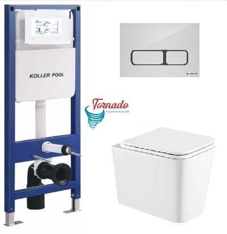 фотографія Інсталяція KollerPool AQUA LINE + EDGE White панель змива + підвісний унітаз Kvadro (Торнадо)