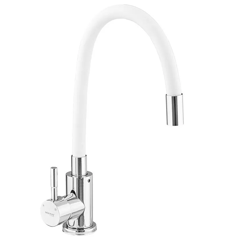 фото Змішувач для кухні MIXXUS SUS-011 CHROME REFL.WHITE з гнучким виливом з нерж. сталі SUS304 (Колір хром+вилив білий) (MI6233)