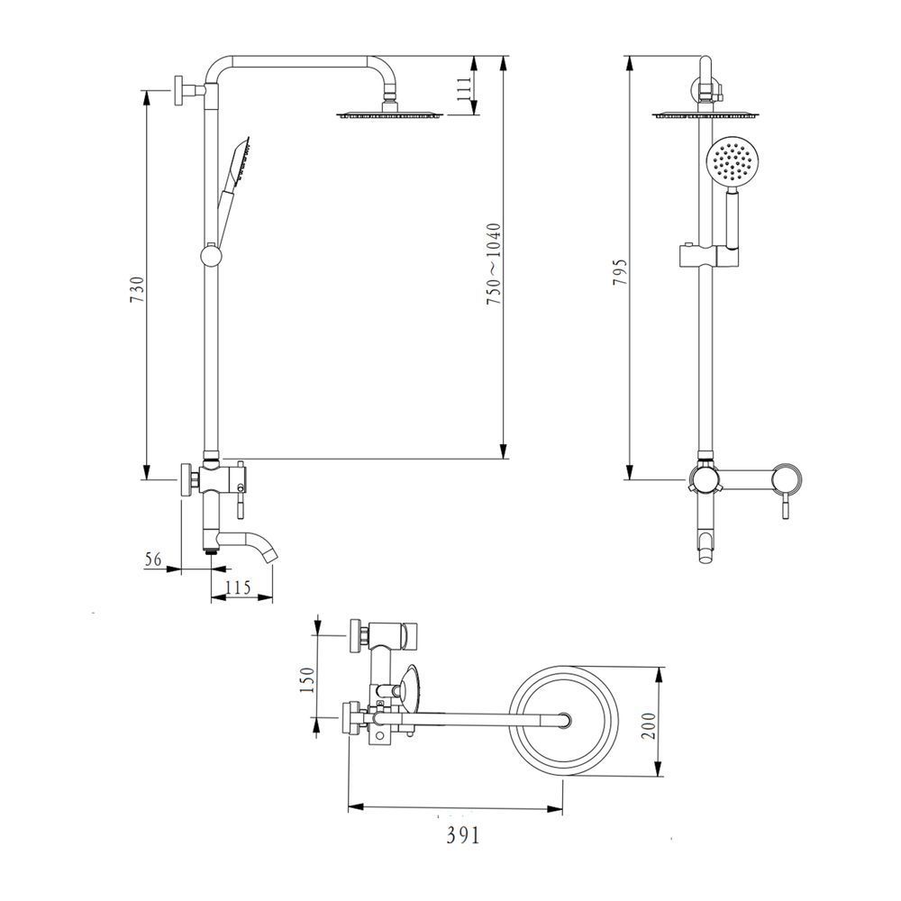 фото Душевая система универсальная Brinex Pure 1030 на 3 потребителя Nickel BRIPUR1030NKL