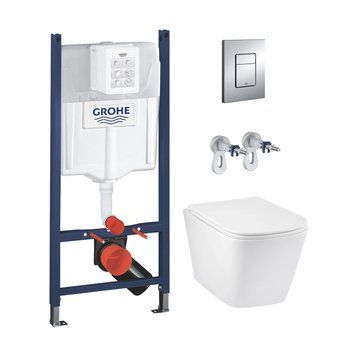 фотографія Комплект 4 в 1: Инсталляция GROHE Rapid SL 3 в 1 (3884966Q) + Унитаз подвесной безобедочный Kroner Eifel WHI493436 TORNADO с сиденьемЭтот комплект &ndash; идеальное решение для тех, кто стремится к современному дизайну, удобному монтажу и надежной сантехник