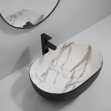 фото Раковина накладна MIXXUS PREMIUM ELLIPSE-0105 MARBLE-BLACK 600х400х150mm (MP6565)