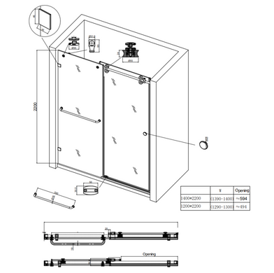 фото Двері у нішу розсувні KOER SR SD06-140x220-TR-01 прозоре скло EASY CLEAN 8мм хром (KR5368)