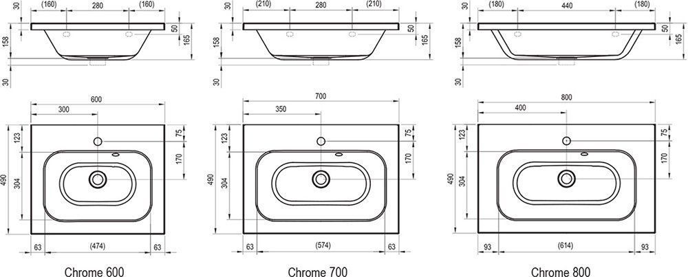 фото Умивальник CHROME 700 Білий з отворами