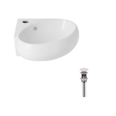 фото Комплект Qtap Leo N: Раковина подвесная угловая овальная 380x360x130 мм WHITE + Донный клапан PU02O