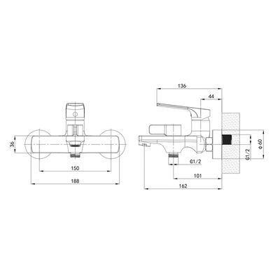 фотографія Змішувач для ванни Mixxus Premium MONE 009 EURO Graphite (MI6782)