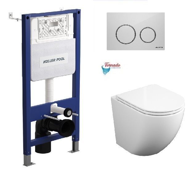 фото Інсталяція KollerPool AQUA LINE + TWIST White панель змиву + підвісний унітаз ROUND з сидінням Soft-close ( змив Tornado )