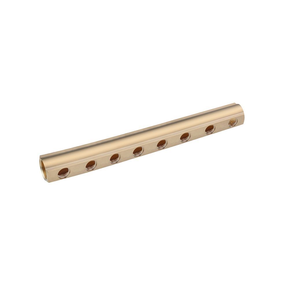 фотографія Коллектор балка Karro 1 "x1/2" на 8 выходов, латунный предназначен для использования в трубопроводах холодного и горячего водоснабжения, в системах отопления, сжатого воздуха, а также на технологических трубопроводах, транспортирующих жидкости, неагрессив