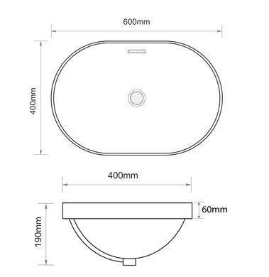 фото Раковина врізна на стільницю Mixxus Premium ELLIPSE-1601 600х400х190mm з переливом (MP6569)