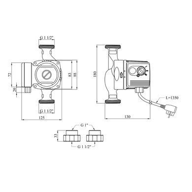 фото Насос циркуляционный Pumpman GRS25/40/180 Нmax 4 м Qmax 3 куб.м 88 Вт с гайками