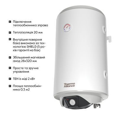 фотографія Водонагрівач електричний комбінований Thermo Alliance вертикальний 80 л. т.о. 0,24 кв.м правий, мокрий ТЕН 2,0 кВт (CWH 8044 4S R)