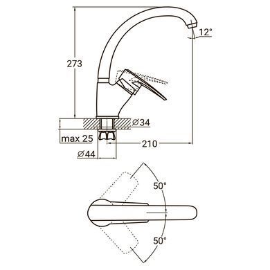 фото Змішувач ML &Oslash;40 для кухні гусак вухо лат. шток на гайці AQUATICA ML-4B441C (9746100)
