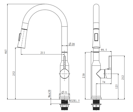 фото Змішувач для кухні з висувним виливом Mixxus Premium PULL 014 GRAPHITE (MI6959)