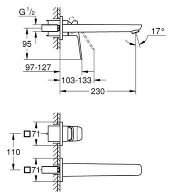 фотографія Змішувач для раковини на 2 отвори Grohe Cubeo L-розміру (1017890000)