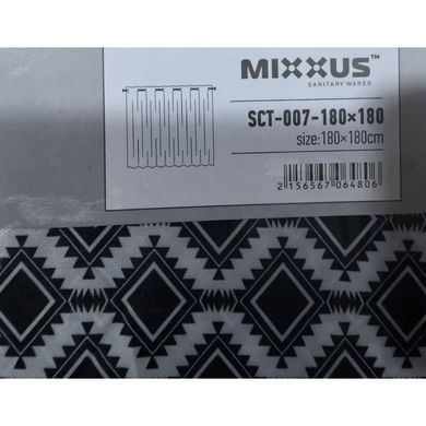 фото Шторка для ванної MIXXUS SCT-007-180x180 з поліестеру із вбудованими кільцями (Візерунок "Соти" чорно-білий) (AC0648)