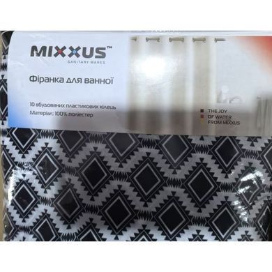 фото Шторка для ванної MIXXUS SCT-007-180x180 з поліестеру із вбудованими кільцями (Візерунок "Соти" чорно-білий) (AC0648)