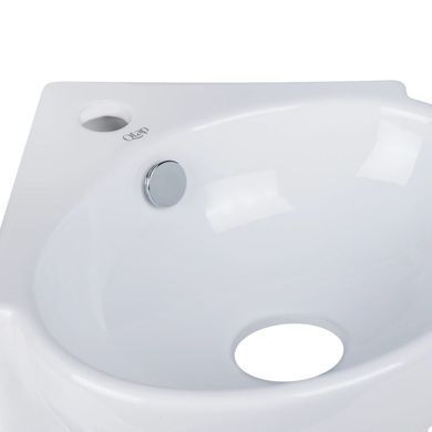 фото Комплект Qtap Leo N: Раковина подвесная угловая овальная 380x360x130 мм WHITE + Донный клапан PU02O