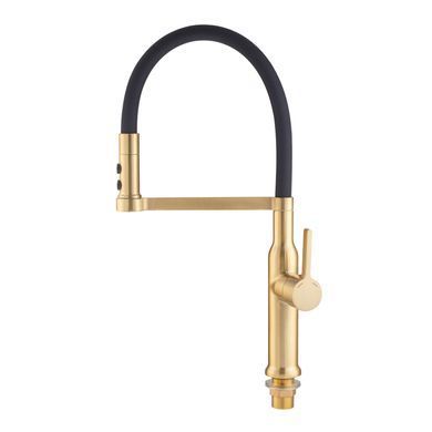 фото Змішувач для кухні MIXXUS PREMIUM PULL 017 BRUSHED GOLD REFL.BLACK (Колір матове золото+силік. вилив чорний) (MI8280)
