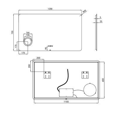 фотографія Дзеркало Qtap Scorpio 1200х700 з LED-підсвічуванням Touch, лінза, цифровий годинник, димер, рег. яскравості QT14781004W