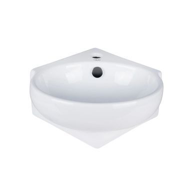 фото Комплект Qtap Leo N: Раковина подвесная угловая овальная 380x360x130 мм WHITE + Донный клапан PU02O