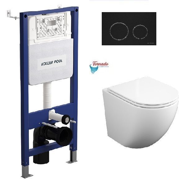 фото Інсталяція KollerPool AQUA LINE + TWIST Black панель змиву + підвісний унітаз ROUND з сидінням Soft-close ( змив Tornado )