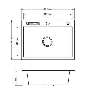 фотографія Мийка для кухні інтегрована з полицею для ножів Lidz Handmade H6045K (LDH6045KBRU43023) Brushed Steel 3,0/1,0 мм