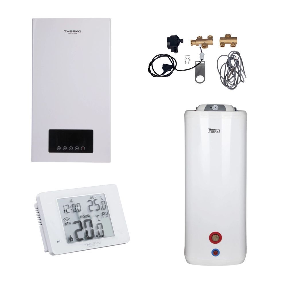 фотографія Комплексне рішення Thermo Alliance для котельні: електричний котел 8 кВт + комплект підключення бойлера + комбінований підлоговий водонагрівач 100 л