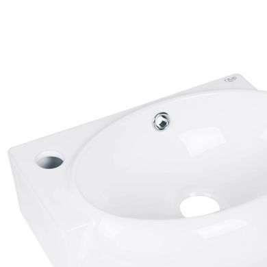 фото Комплект Qtap Leo: Раковина подвесная овальная левая 430x290x140 мм White + Донный клапан PU02O