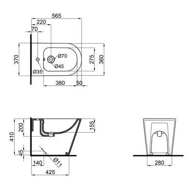 фото Биде напольное Qtap Stork/Swan 560х360х410 White QT15443378W