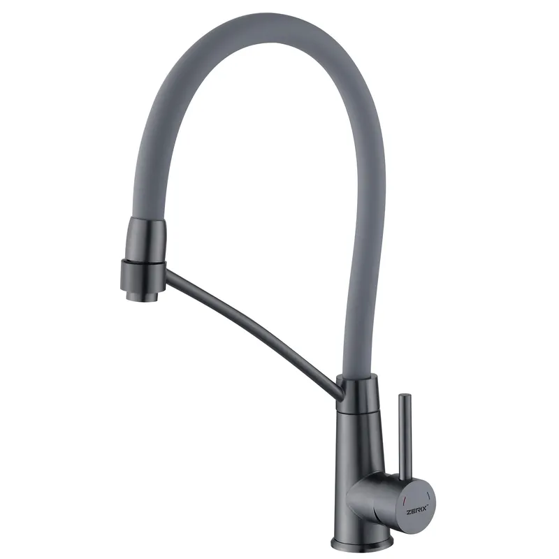 фото Змішувач для кухні з силіконовим виливом Zerix FUL-017 Graphite Refl.Gray з нерж. сталі SUS304 (кол.графіт) (ZX5996)