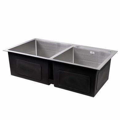 фото Мойка для кухни с двумя чашами интегрированная Lidz Handmade H7843 (LDH7843BRU35387) Brushed Steel 3,0/1,0 мм