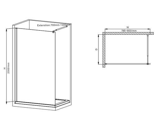 фото Душова перегородка Walk-In MIXXUS PREMIUM FLAT SP01-80x200-TR CHROME прозоре скло 8мм (MI6849)