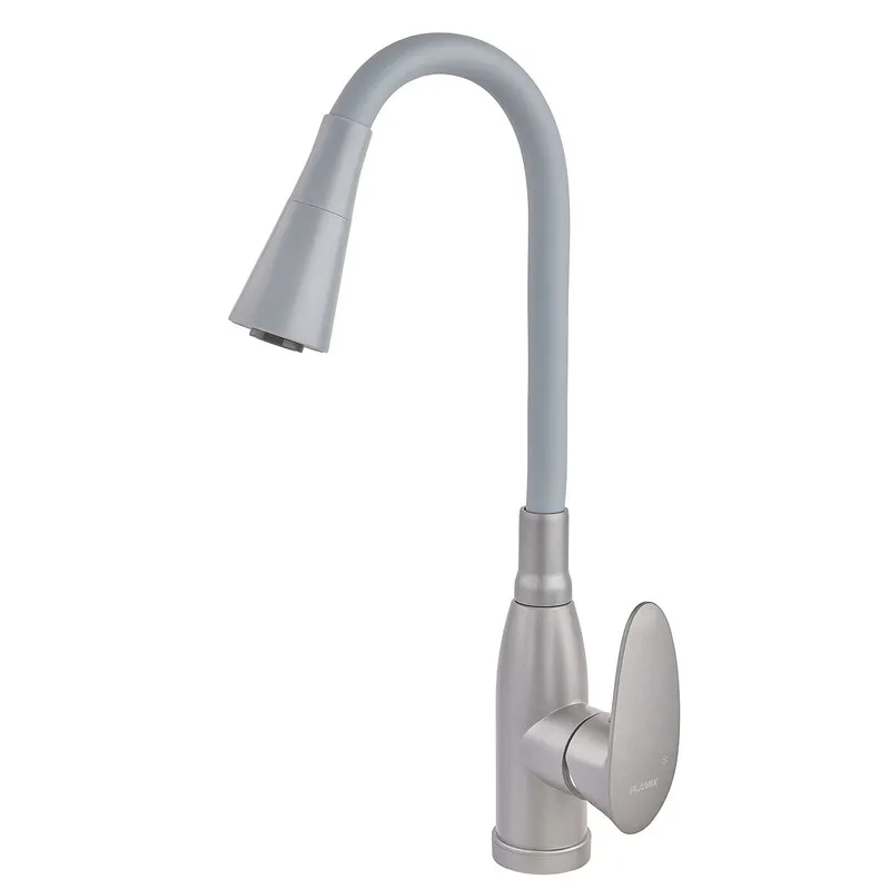 фото Змішувач для кухні PLAMIX CEZAR-011-B SET GRAPHITE REFL.GRAY з силіконовим виливом, з підведенням (PM0720)