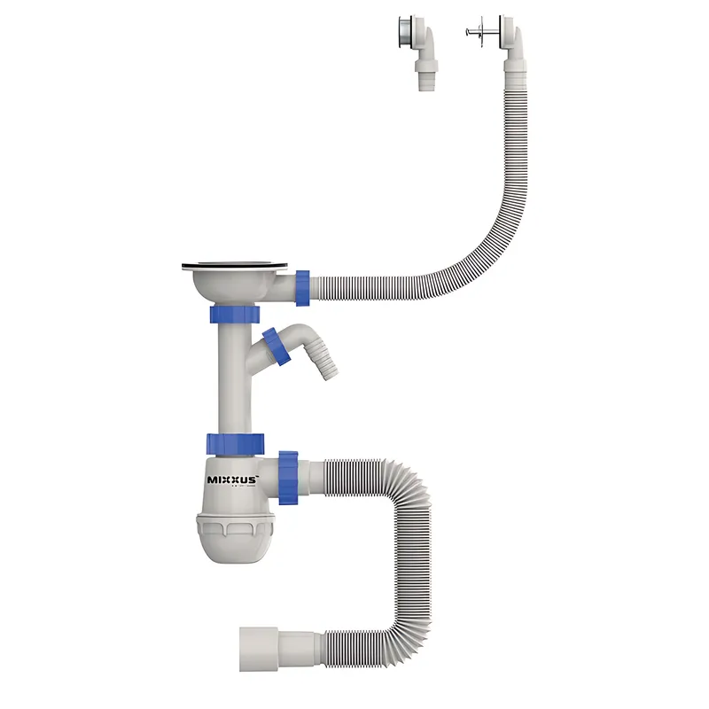 фото Сифон для кухні MIXXUS SK-07-B 3 1/2"x40 з нержавіючою сіткою, відводом для пральної машини, гнучким круглим переливом (MI8199)